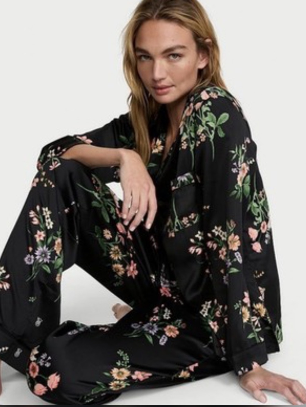 Victoria’s Secret Black Floral Pajama Set large NWOT